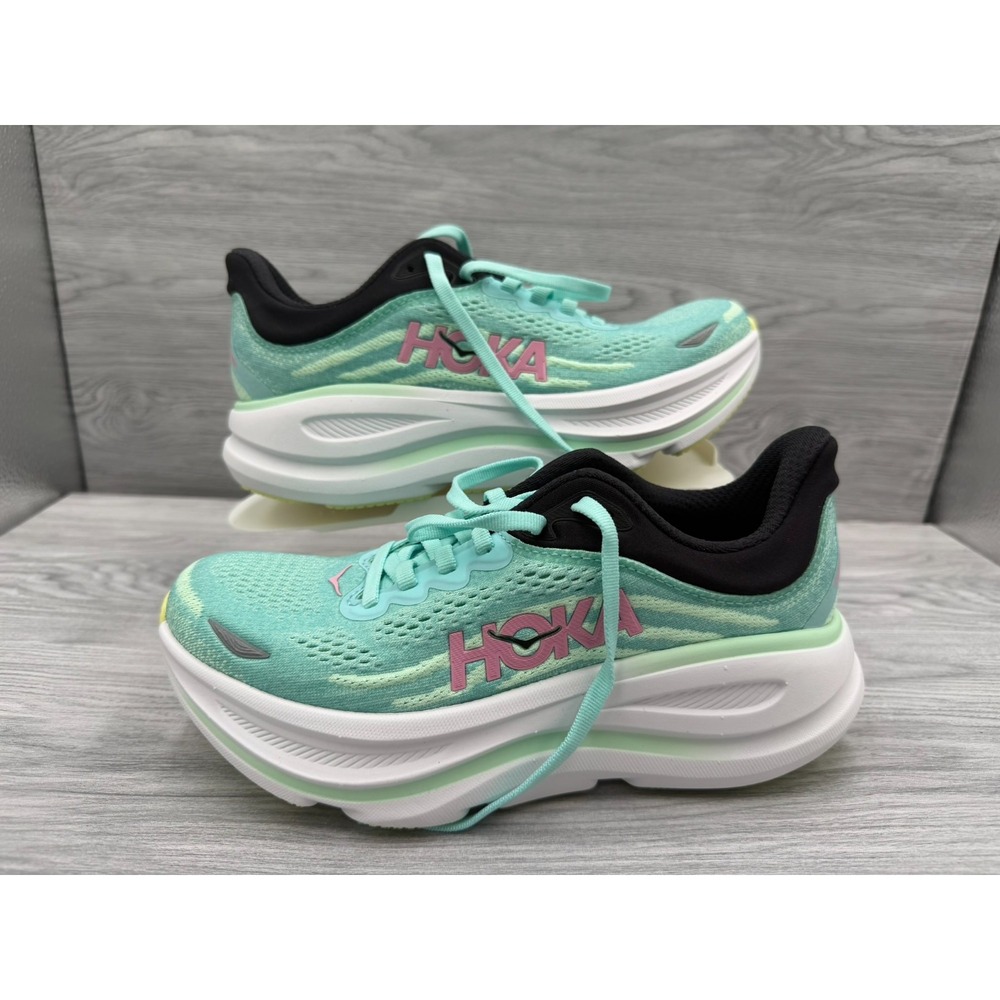 Hoka One One Women Bondi 9 Running Shoes Size 5B 1162012 BTF Green Pink